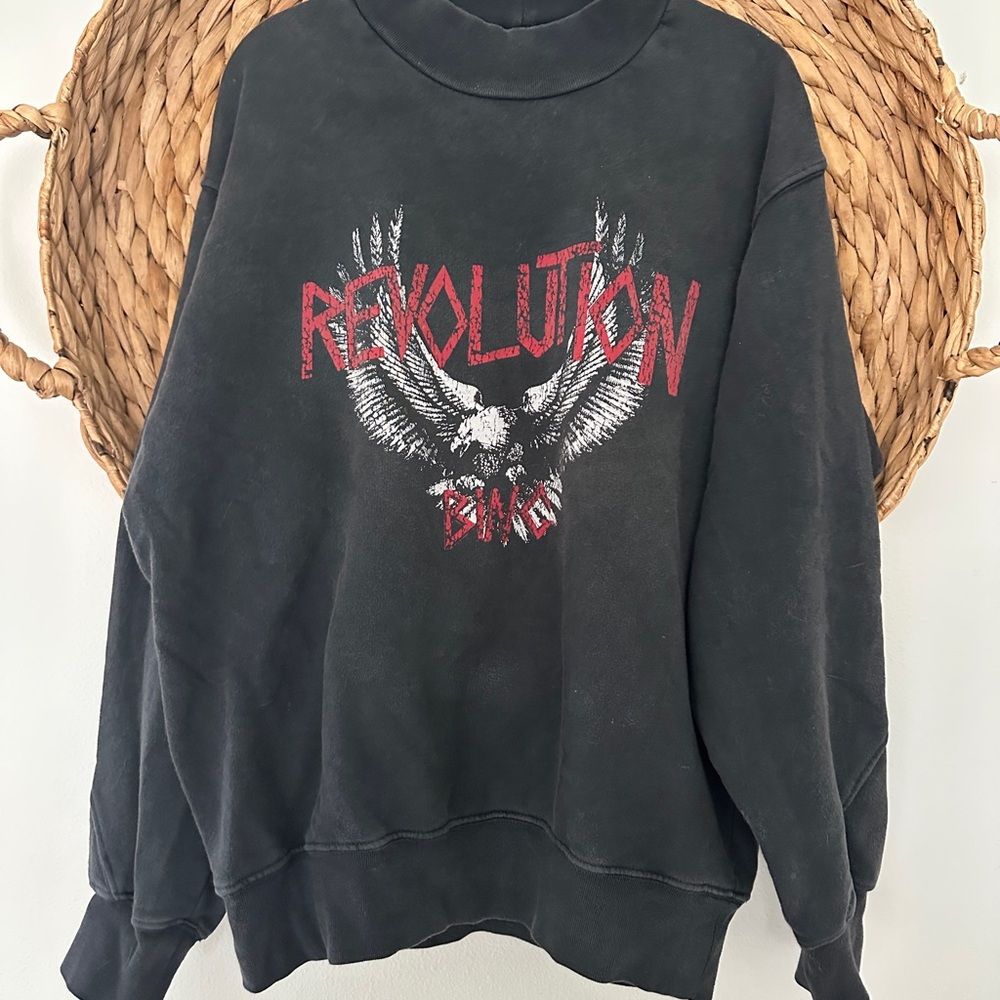 Anine Bing Revolution Graphic Black Eagle Mock Neck Sweatshirt | Small